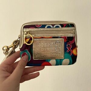 Coach Poppy Multicolor Wristlet with Gold Accents, Vintage- Pre-owned